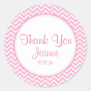 Girl Baby Shower Favour Stickers Tags Chevron Pink