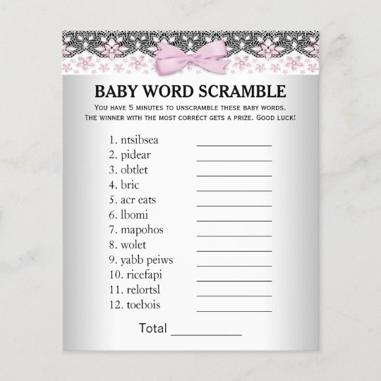 Girl Baby Shower Games Word Scramble Rhyme Quiz Zazzle Co Nz