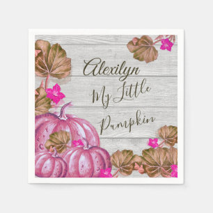 Girl Baby Shower Grey Wood Autumn Pink Pumpkin Napkin
