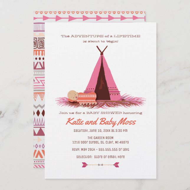 Girl Baby Shower Invitation {Boho Chic} (Front/Back)