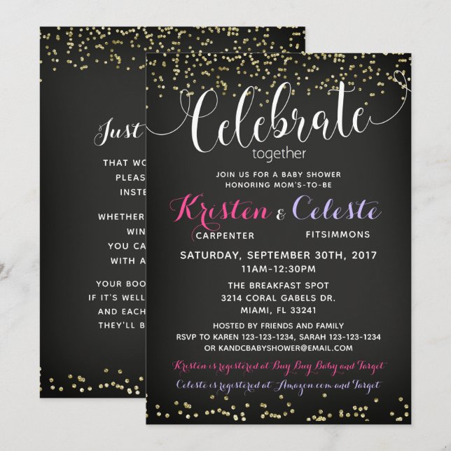 Girl Baby Shower Invitation combined joint Friends (Front/Back)