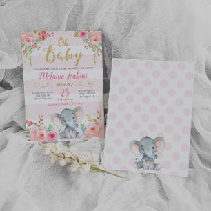 Girl Baby Shower Invitation, Elephant Baby Shower Invitation