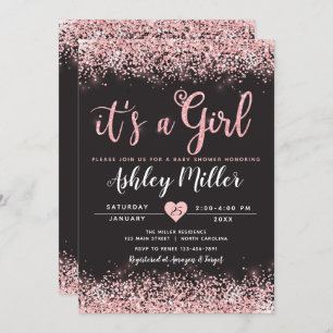 Girl Baby Shower Invitation Pink Black Chic
