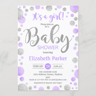 Girl Baby Shower Invitation - Purple Silver Dots