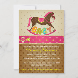 Girl Baby Shower Invitation Rocking Horse