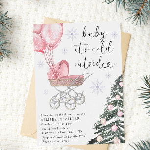 Girl Baby Shower Its Cold Outside Pink Invitation