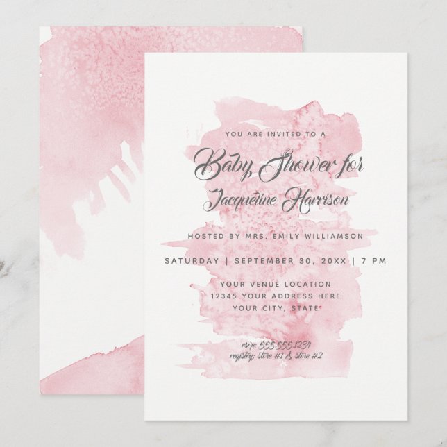 Girl Baby Shower Modern Simple Watercolor Wash Invitation (Front/Back)