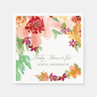 Girl Baby Shower Modern Watercolor Autumn Art Napkin
