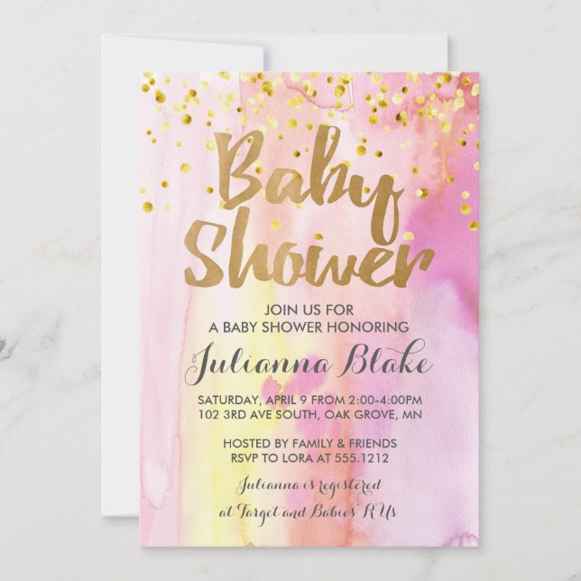 Girl Baby Shower Modern Watercolor Invitation (Front)