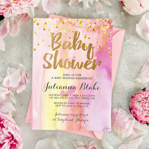 Girl Baby Shower Modern Watercolor Invitation