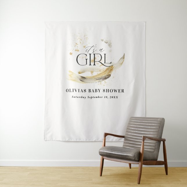 Girl Baby shower natural gold abstract watercolor  Tapestry (In Situ)