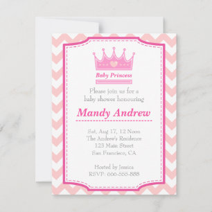 Girl Baby Shower - Pink Baby Princess With Crown Invitation