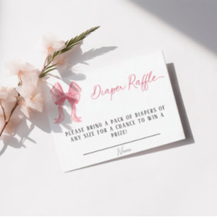 Girl Baby Shower Pink Bow Diaper Raffle Enclosure Card