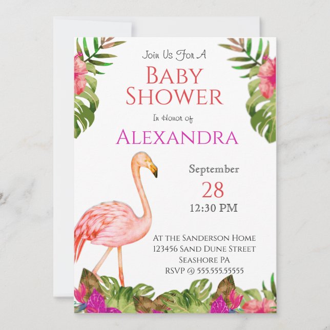 Girl Baby Shower Pink Flamingo Tropical Wildlife  (Front)