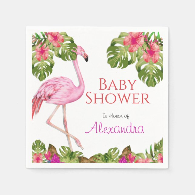 Girl Baby Shower Pink Flamingo Tropical Wildlife   Napkin (Front)