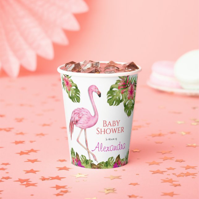 Girl Baby Shower Pink Flamingo Tropical Wildlife  Paper Cups (Insitu)