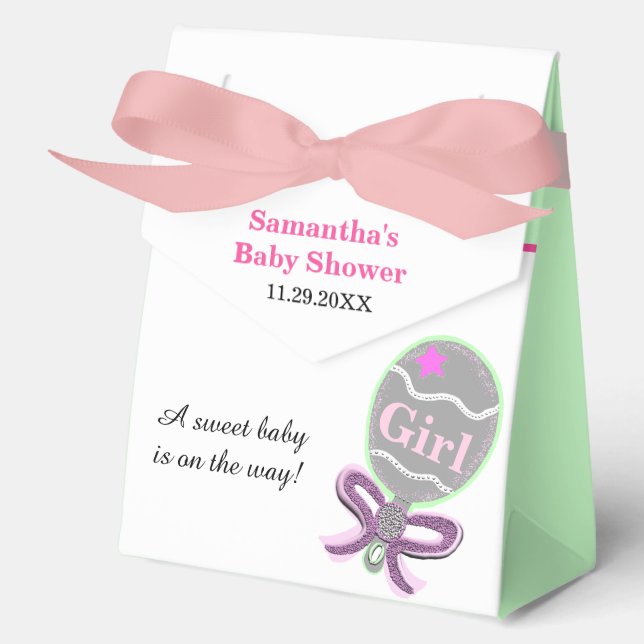 Girl Baby Shower Pink Green Rattle  Favour Box (Front)