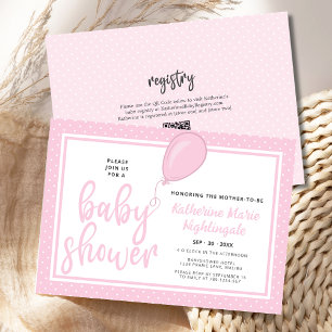Girl Baby Shower Pink Polka Dot BOHO QR Code Invitation