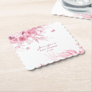 Girl Baby Shower, Pink Still Life Florals, Scallop Paper Coaster