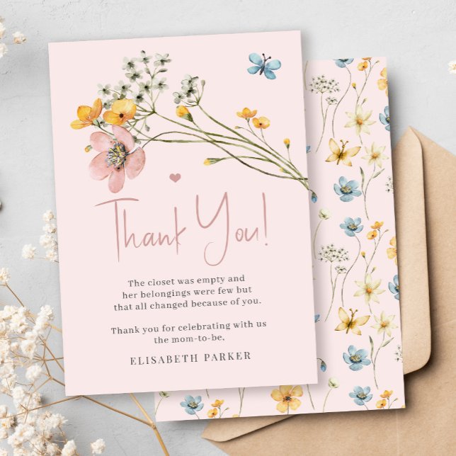 Girl baby shower pink watercolor thank you card (Creator Uploaded)