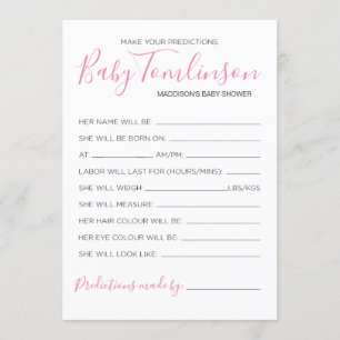 Girl Baby Shower Predictions Guess Game Card