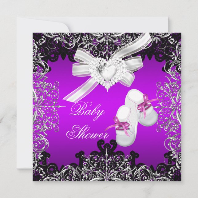 Girl Baby Shower Pretty Purple Booties Shoes Invitation (Front)
