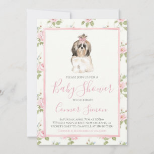 Girl Baby Shower Puppy Dog  Invitation