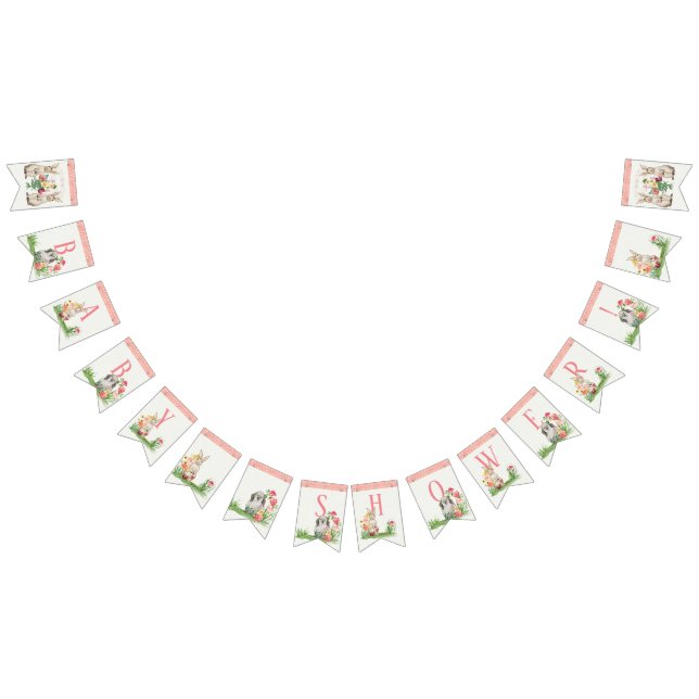 Girl Baby Shower Rabbits Bunny Floral Watercolor Bunting (All)