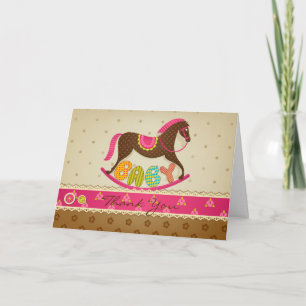 Girl Baby Shower Rocking Horse Thank You Card