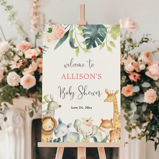 Girl baby shower safari animals welcome sign (Creator Uploaded)