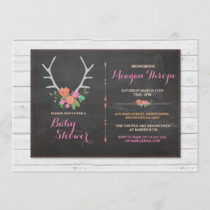 Girl Baby Shower Stag Pink Rustic Floral Invite