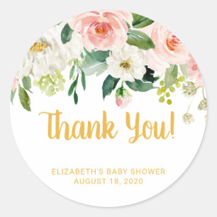 Girl Baby Shower Stickers, Peach And Gold Classic Round Sticker