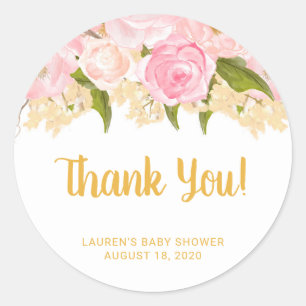 Girl Baby Shower Stickers, Pink And Gold Classic Round Sticker