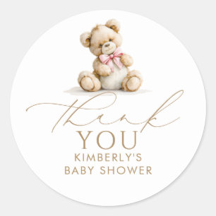 Girl Baby Shower Teddy Bear Thank You Favours Classic Round Sticker