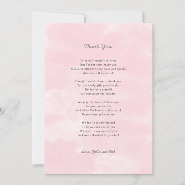 Girl Baby Shower Thank you note with poem (Front)