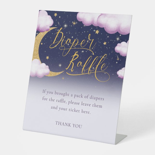 Girl Baby Shower Twinkle Little Star Diaper Raffle Pedestal Sign (Front)
