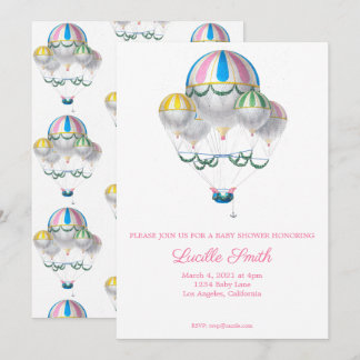 Girl Baby Shower Vintage Hot Air Balloon Invitate Invitation