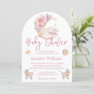 girl baby shower watercolor floral moon pink invitation