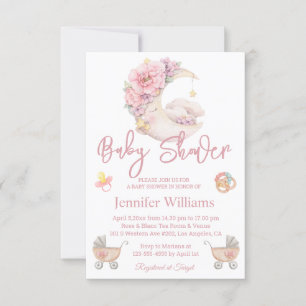 girl baby shower watercolor floral moon pink invitation