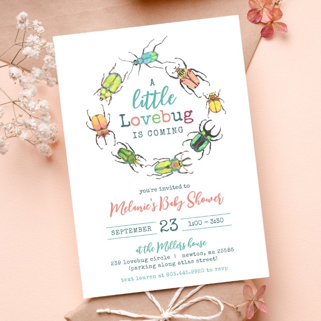 Girl Baby Shower Watercolor Little Lovebug  Invitation (Creator Uploaded)