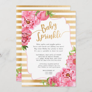 Girl Baby Sprinkle pink gold peonies Invitation