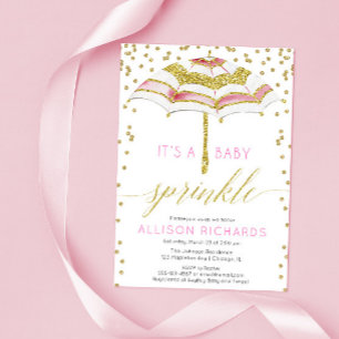 Girl baby sprinkle, umbrella pink gold baby shower invitation