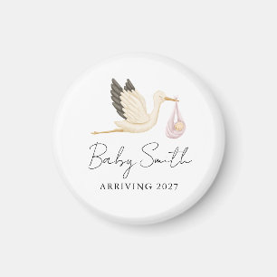 Girl Baby Water Colour Stork Announcement Year Magnet