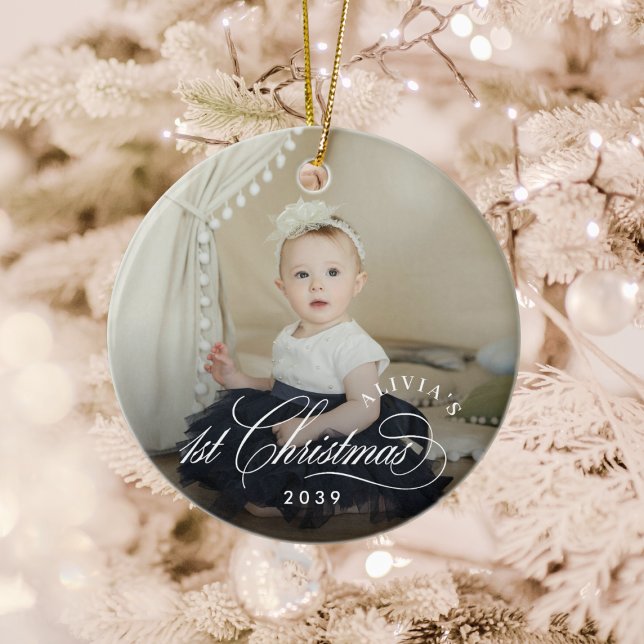 Girl Baby's 1st Christmas Elegant Photo Ceramic Tree Decoration (Creator Uploaded)