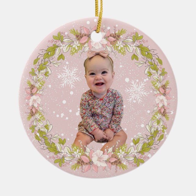 Girl Baby's First Christmas Ceramic Tree Decoration (Front)