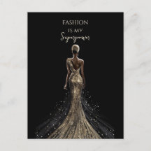 Girl back gold glitter dress black background