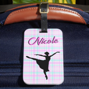 Girl Ballerina Ballroom Dance Plaid Pastel Luggage Tag