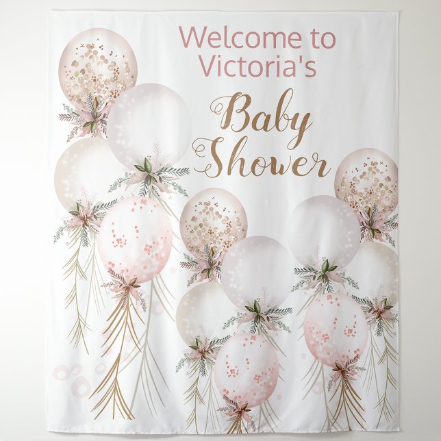 Girl Balloon Baby Shower Backdrop Tapestry (Creator Uploaded)