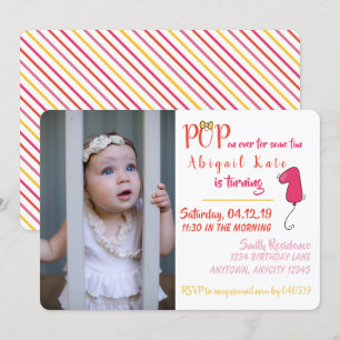 Girl Balloon-Themed First Birthday Photo Invitation