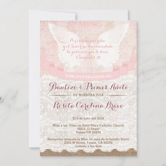 Girl Baptism & 1st Birthday Invites in Spanish (Front)